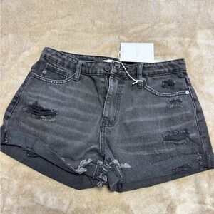 Black distressed denim shorts